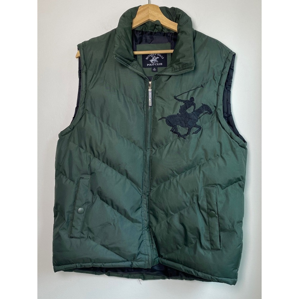 Beverly Hills Polo Club Puffer Vest Mens Medium Green Big Logo Quilted Gorpcore